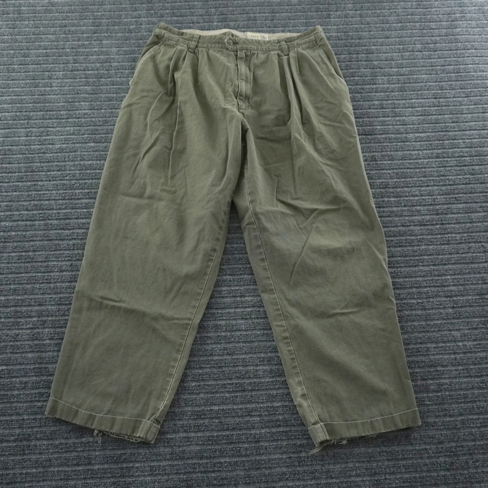 Vintage 90s Eddie Bauer Chino Pants Mens 38 Olive Green Pleated Relaxed Fit